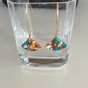 Gorgeous Spiny Oyster Copper Turquoise Drop Earrings
